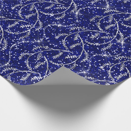 Funkelnd Navy Laurel Floral Silver Diamonds Geschenkpapier (Ecke)