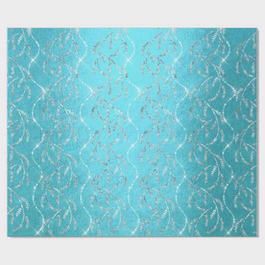 Funkelnd Ocean Laurel Floral Silver Diamonds Geschenkpapier (Flach)