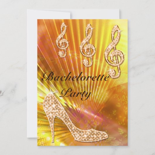 Funkelnd Orange Musiknote/stiletto Bachelorette Einladung (Vorderseite)