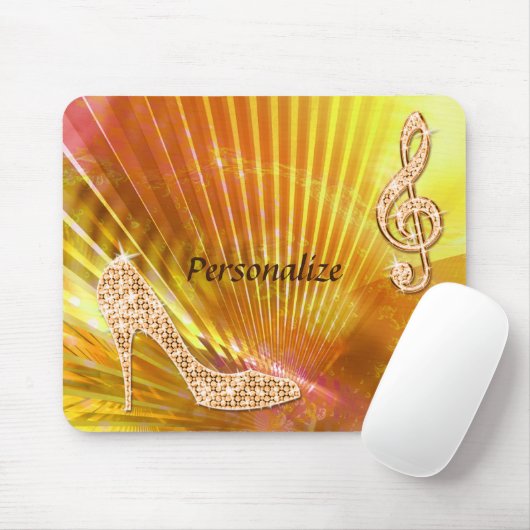 Funkelnd orange Musiknote u. Stilett-Ferse Mousepad (Mit Mouse)