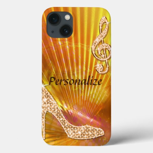 Funkelnd Orange Musiknote und Stiletto Heel Case-Mate iPhone Hülle (Rückseite)