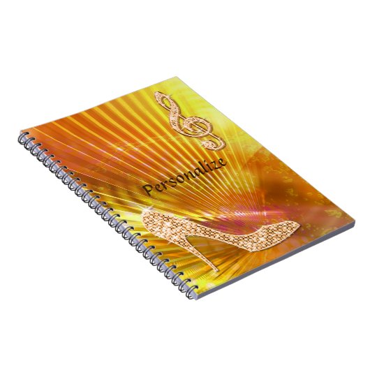 Funkelnd Orange Musiknote und Stiletto Heel Notizblock (Rechte Seite)