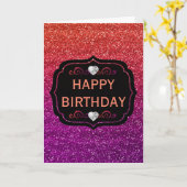 Funkelnd Orange und Lila Gradient Glitzer Geburtst Karte (Gelbe Blume)