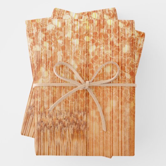 Funkelnd orangefarbener Bambusholzprint Geschenkpapier Set (Beispiel)