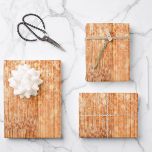 Funkelnd orangefarbener Bambusholzprint Geschenkpapier Set