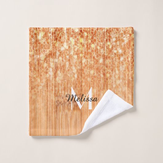 Funkelnd orangefarbener Bambusprint Monogram Badhandtuch Set (Waschlappen)