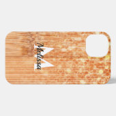 Funkelnd orangefarbener Bambusprint Monogram iPhone Hülle (Rückseite (Horizontal))
