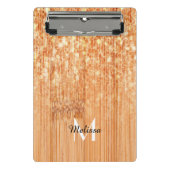 Funkelnd orangefarbener Bambusprint Monogram Mini Klemmbrett (Vorderseite)