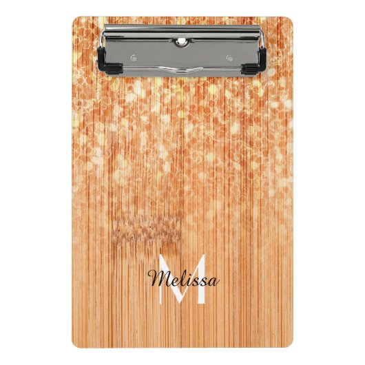 Funkelnd orangefarbener Bambusprint Monogram Mini Klemmbrett (Vorderseite)