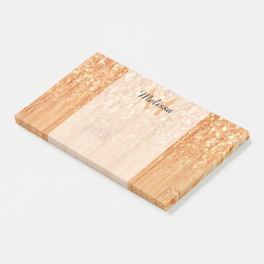 Funkelnd orangefarbener Bambusprint Monogram Post-it Klebezettel (angewinkelt)