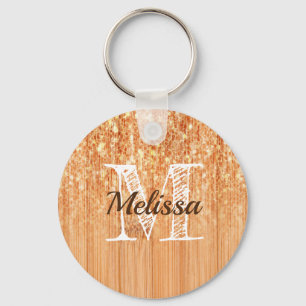 Funkelnd orangefarbener Bambusprint Monogram Schlüsselanhänger