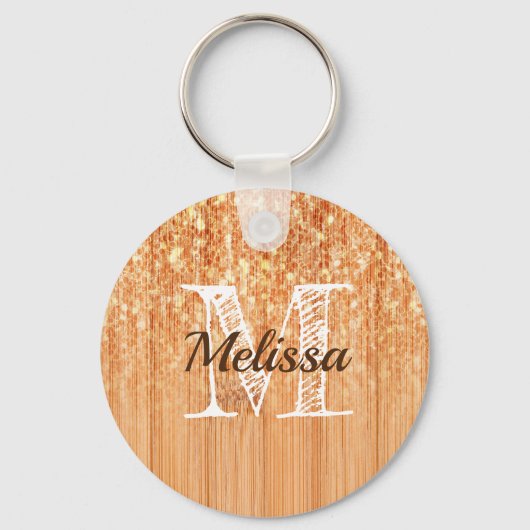 Funkelnd orangefarbener Bambusprint Monogram Schlüsselanhänger (Vorderseite)