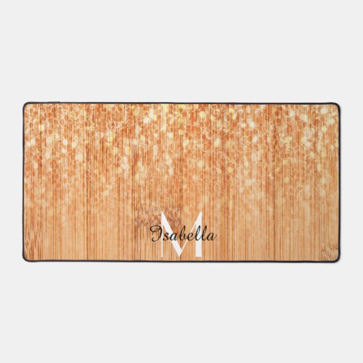 Funkelnd orangefarbener Bambusprint Monogram Schreibtischunterlage (Vorderseite)