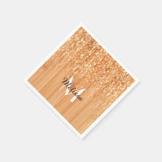 Funkelnd orangefarbener Bambusprint Monogram Serviette (Ecke)