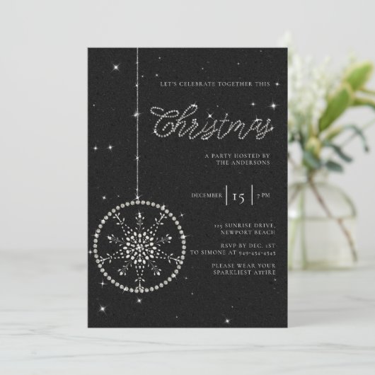 Funkelnd Party Rhinestones Glitzer Weihnachten Einladung (Stehend Vorderseite)