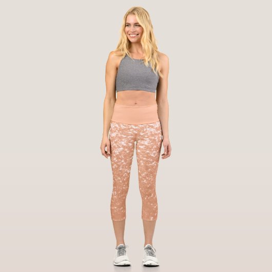 Funkelnd pfirsichfarbene Imitate Glitzern Farbe de Capri Leggings (Vorderseite)