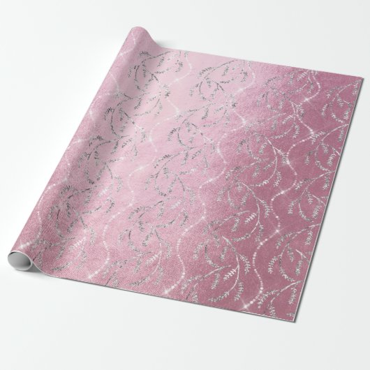 Funkelnd Pink Laurel Floral Silver Diamonds Geschenkpapier (Ungerollt)