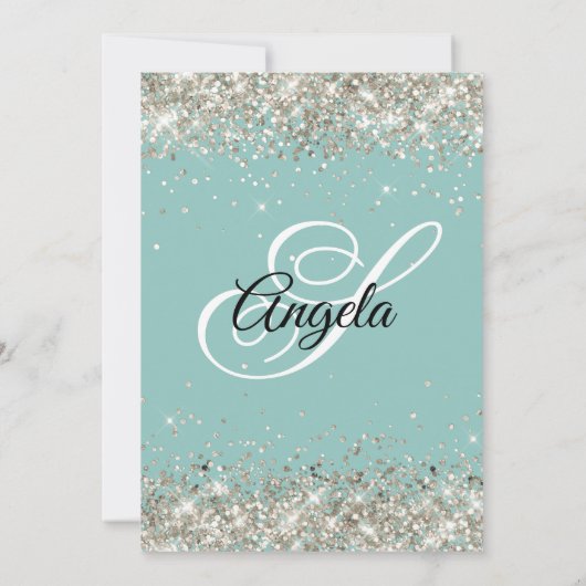 Funkelnd Platin-Glitzer Einladung (Rückseite)