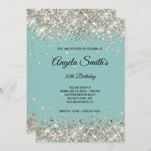 Funkelnd Platin-Glitzer Einladung (Vorne/Hinten)