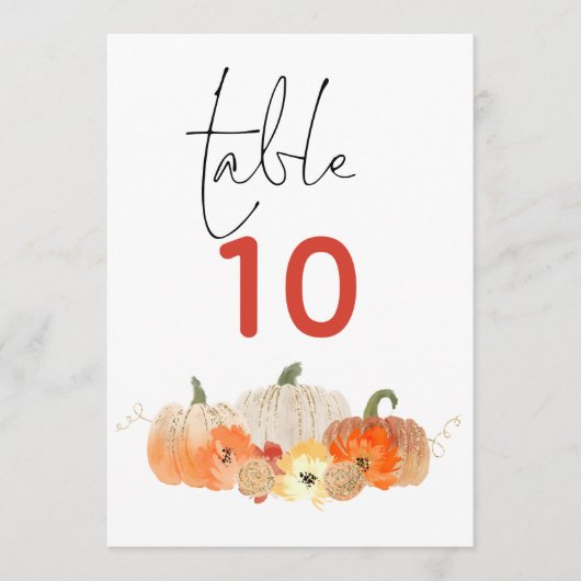 Funkelnd Pumpkins Florals Wedding Tischnummer (Vorderseite)