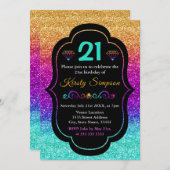 Funkelnd Rainbow Gradient Glitzer Geburtstag Einladung (Vorne/Hinten)