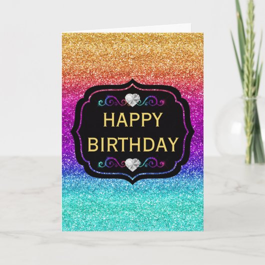 Funkelnd Rainbow Gradient Glitzer Geburtstag Karte (Vorderseite)