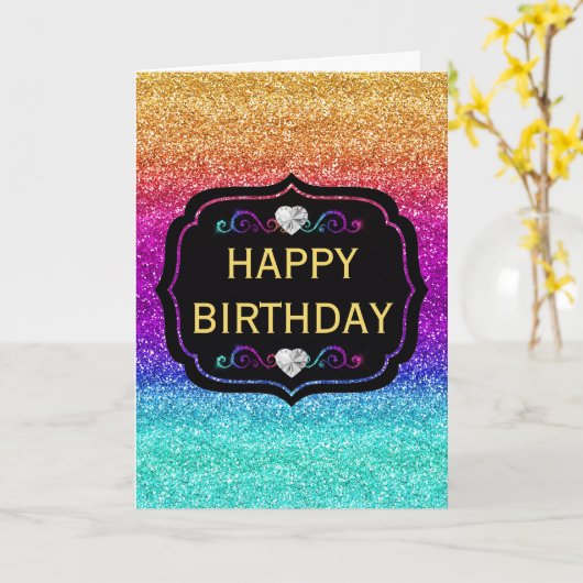 Funkelnd Rainbow Gradient Glitzer Geburtstag Karte (Gelbe Blume)