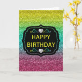 Funkelnd Rainbow Gradient Glitzer Geburtstag Karte (Gelbe Blume)
