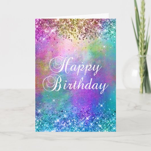 Funkelnd Rainbow Mermaid Glitzer Happy Birthday Karte (Vorderseite)