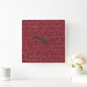 Funkelnd Red & Silver Glitzer Quadratische Wanduhr (Zuhause)