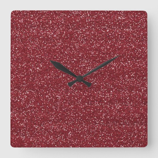 Funkelnd Red & Silver Glitzer Quadratische Wanduhr (Vorderseite)