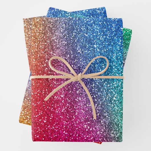 Funkelnd Regenbogen-Glitzer Geschenkpapier Set (Beispiel)