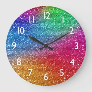 Funkelnd Regenbogen-Glitzer Große Wanduhr