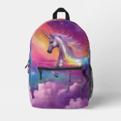 Funkelnd Regenbogen-Glitzer Weißer Einhorn Magisch Bedruckter Rucksack (Vorderseite)