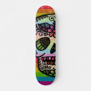 Funkelnd Regenbogen Glitzer Zucker Skull Tattoo De Skateboard