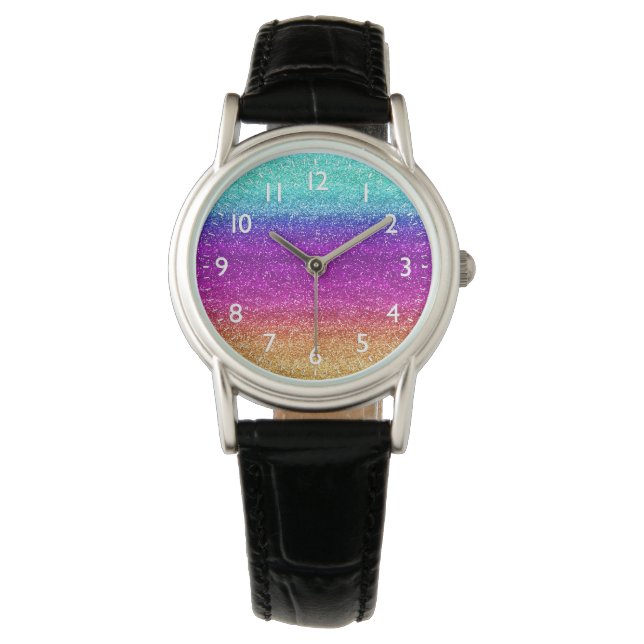 Funkelnd Regenbogen Gradient Glitzer Armbanduhr (Vorderseite)