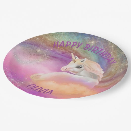 Funkelnd Regenbogen-Universum Unicorn Pappteller (Schrägansicht)