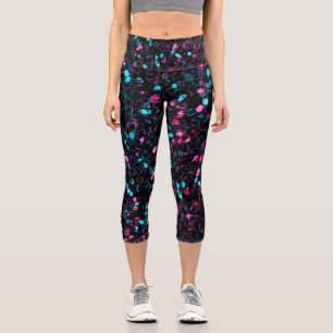 Funkelnd-rosa-blaue Mosaik-Glitzer Glitzern Capri Leggings