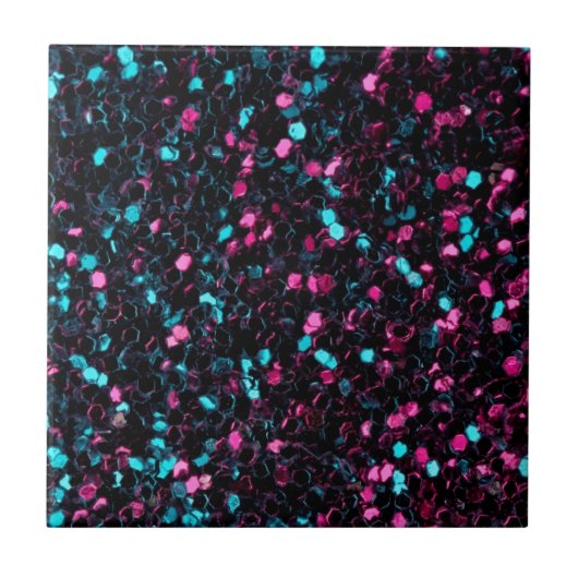 Funkelnd-rosa-blaue Mosaik-Glitzer Glitzern Fliese (Vorderseite)