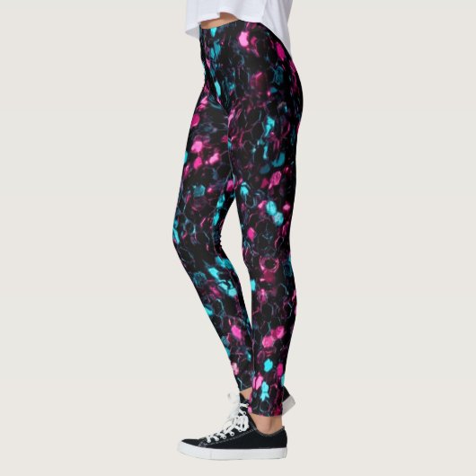 Funkelnd-rosa-blaue Mosaik-Glitzer Glitzern Leggings (Links)