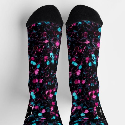 Funkelnd-rosa-blaue Mosaik-Glitzer-Glitzern Monogr Socken (Oben)