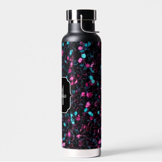 Funkelnd-rosa-blaue Mosaik-Glitzer-Glitzern Monogr Trinkflasche (Links)