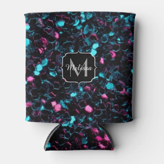 Funkelnd-rosa-blaue Mosaikbläser-Glitzer-Funkeln M Dosenkühler (Vorderseite)