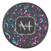 Funkelnd-rosa-blaue Mosaikbläser-Glitzer-Funkeln M Eishockey Puck (Vorderseite)