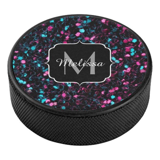Funkelnd-rosa-blaue Mosaikbläser-Glitzer-Funkeln M Eishockey Puck (3/4)