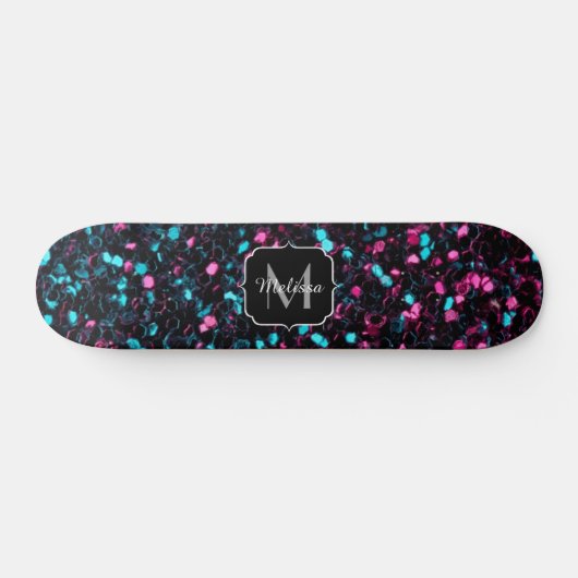 Funkelnd-rosa-blaue Mosaikbläser-Glitzer-Funkeln M Skateboard (Horizontal)