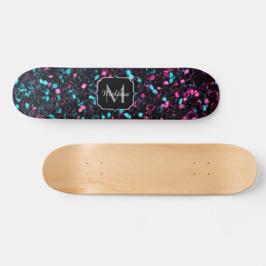Funkelnd-rosa-blaue Mosaikbläser-Glitzer-Funkeln M Skateboard (Horizontal)