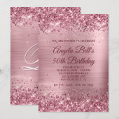 Funkelnd rosa Glitzer und Foil 50. Geburtstag Einladung (Vorne/Hinten)