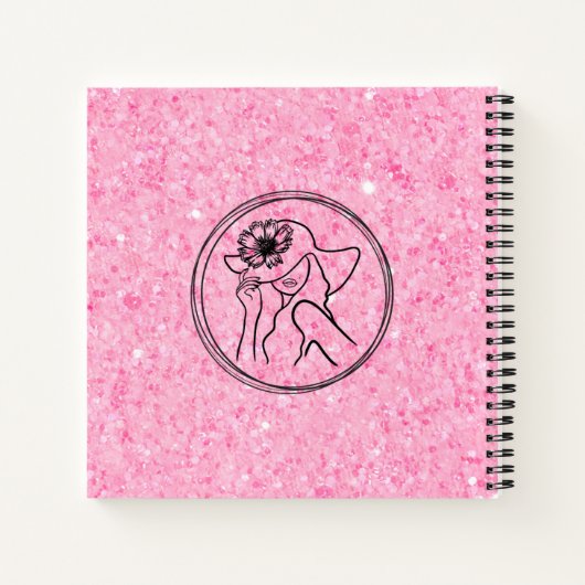 Funkelnd rosa Notebook mit Coquette-Modell Notizblock (Rückseite)