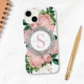 Funkelnd Rosa Rosen Monogram Case-Mate iPhone Hülle